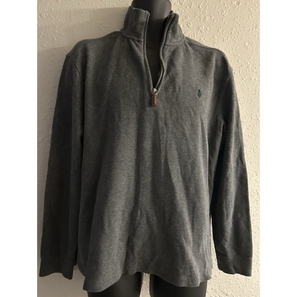 Large Ralph Lauren Grey Quarter Zip Pullover Sweater #1332*1.5 (48x28) Cotton.